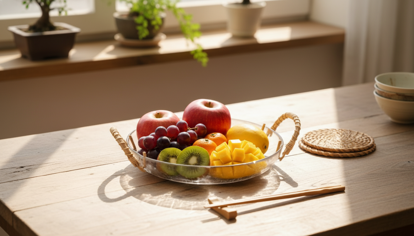 Japanese Retro Rattan & Glass Fruit Plate (Handmade)