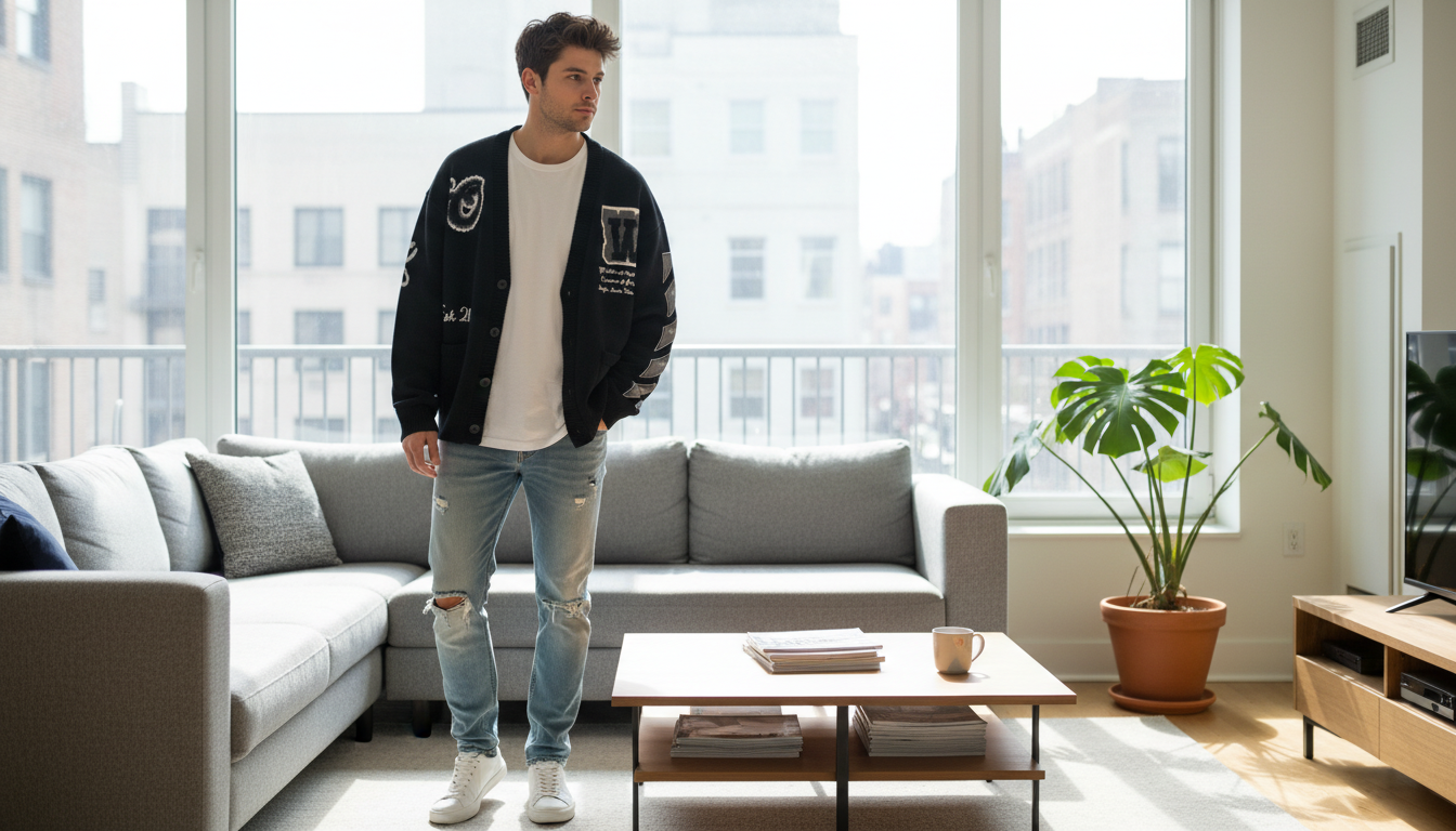 Off-White Cotton Varsity Cardigan: Oversized Fit Guide