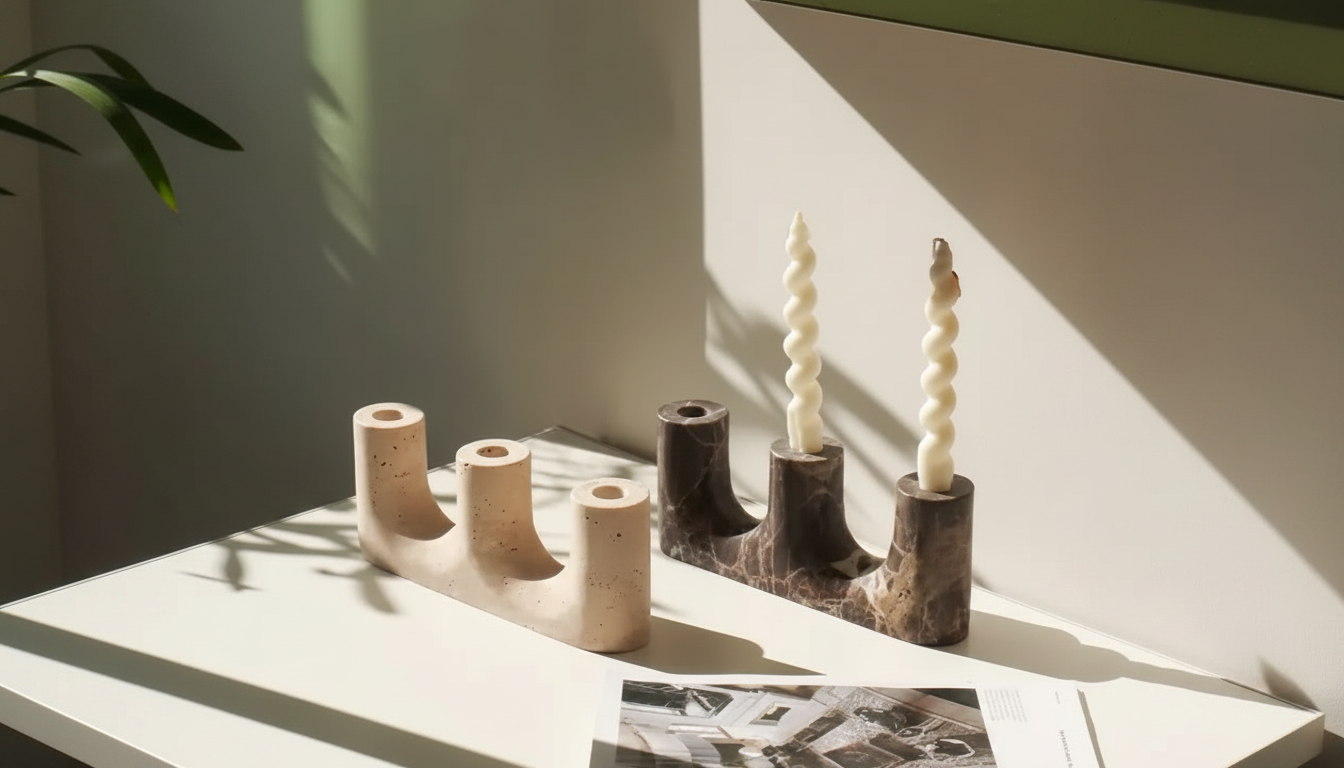 Marble & Travertine Taper Holder for Decor and Events